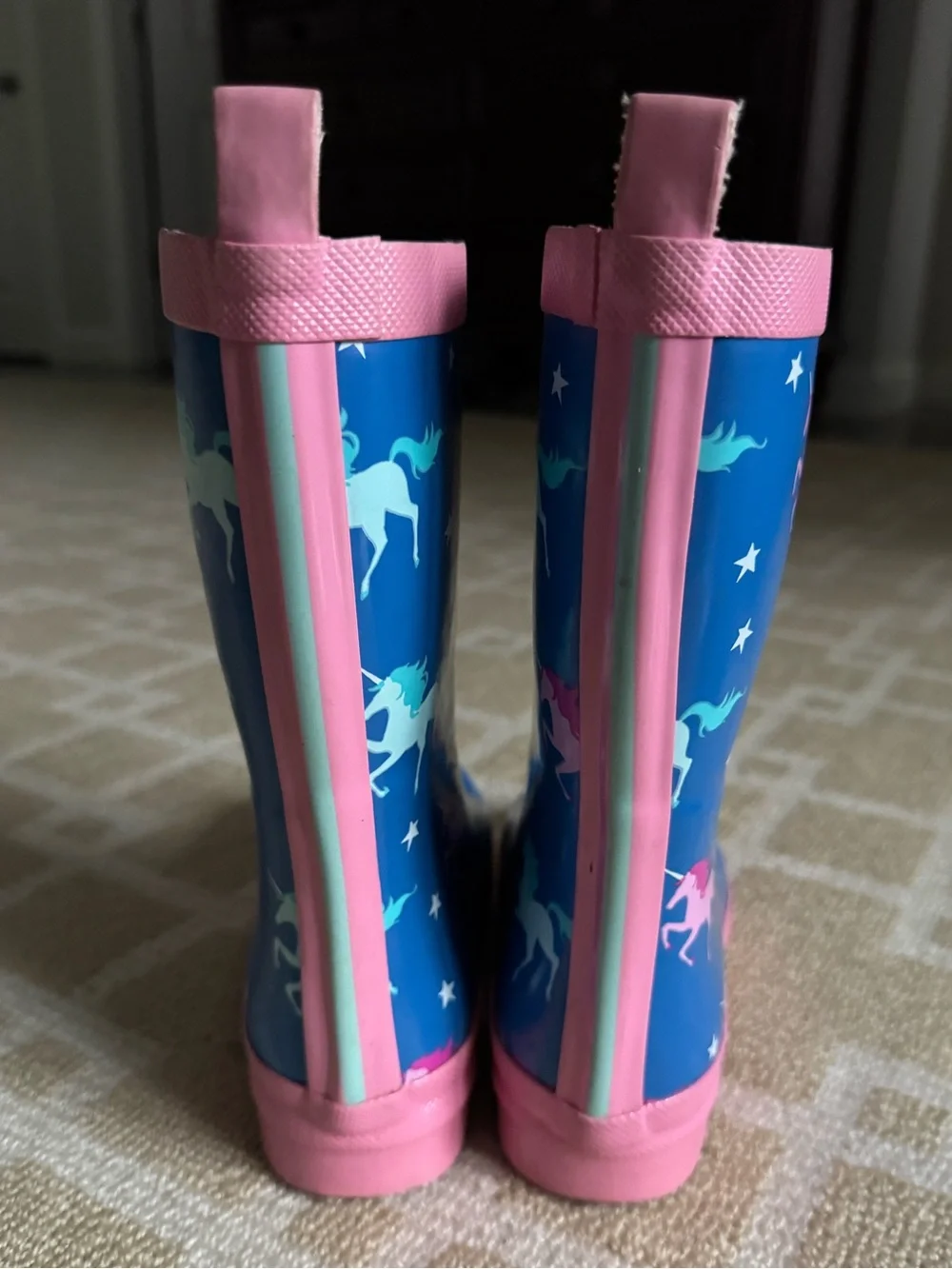 Hatley Unicorn Print Rain Boots Blue Pink Waterproof Kids Girls Size 1